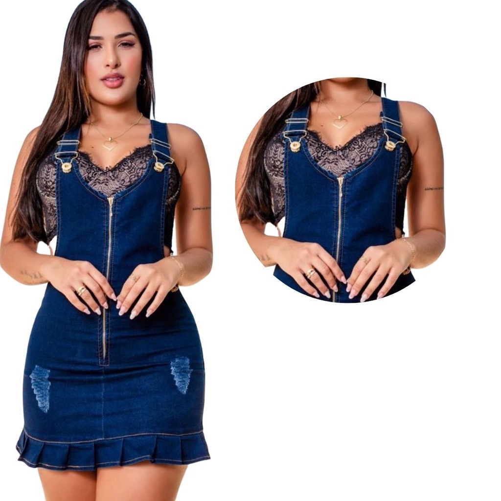 In Cio Feminino Jardineiras Jardineira Saia Jeans Babado