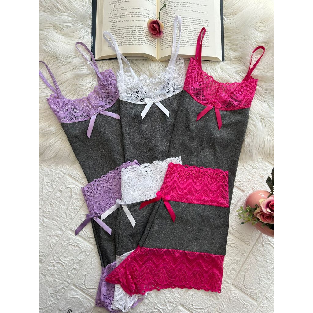 Kit 5 Baby Doll De Renda Conjunto Pijama Feminino Camisete Lorena