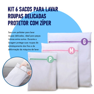 Kit Saquinhos Ziper Lavar Roupa Delicada P M G Saco Protetor De Lingerie Maquina Intima