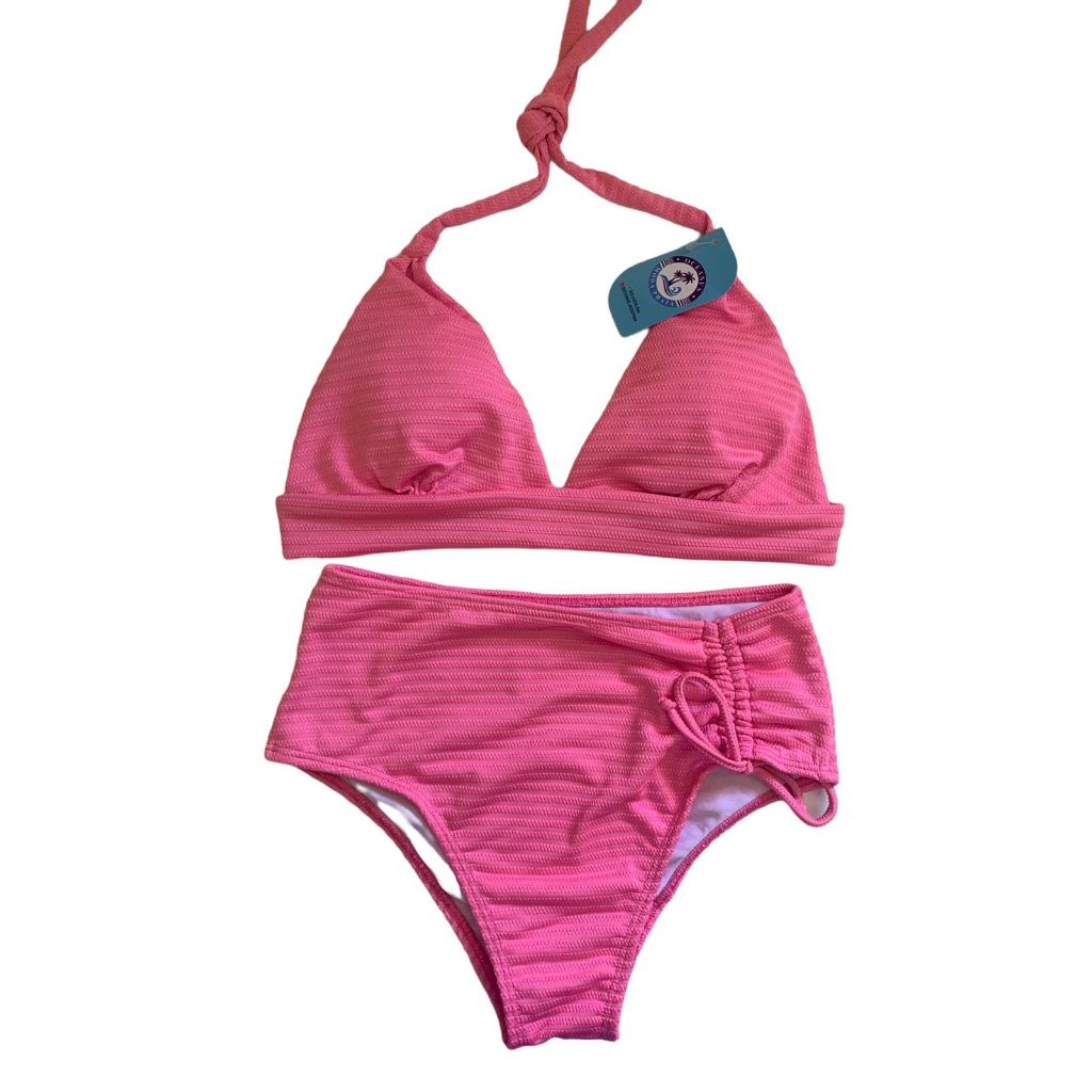Biquini feminino moda praia calcinha larga cintura alta hot pant laço