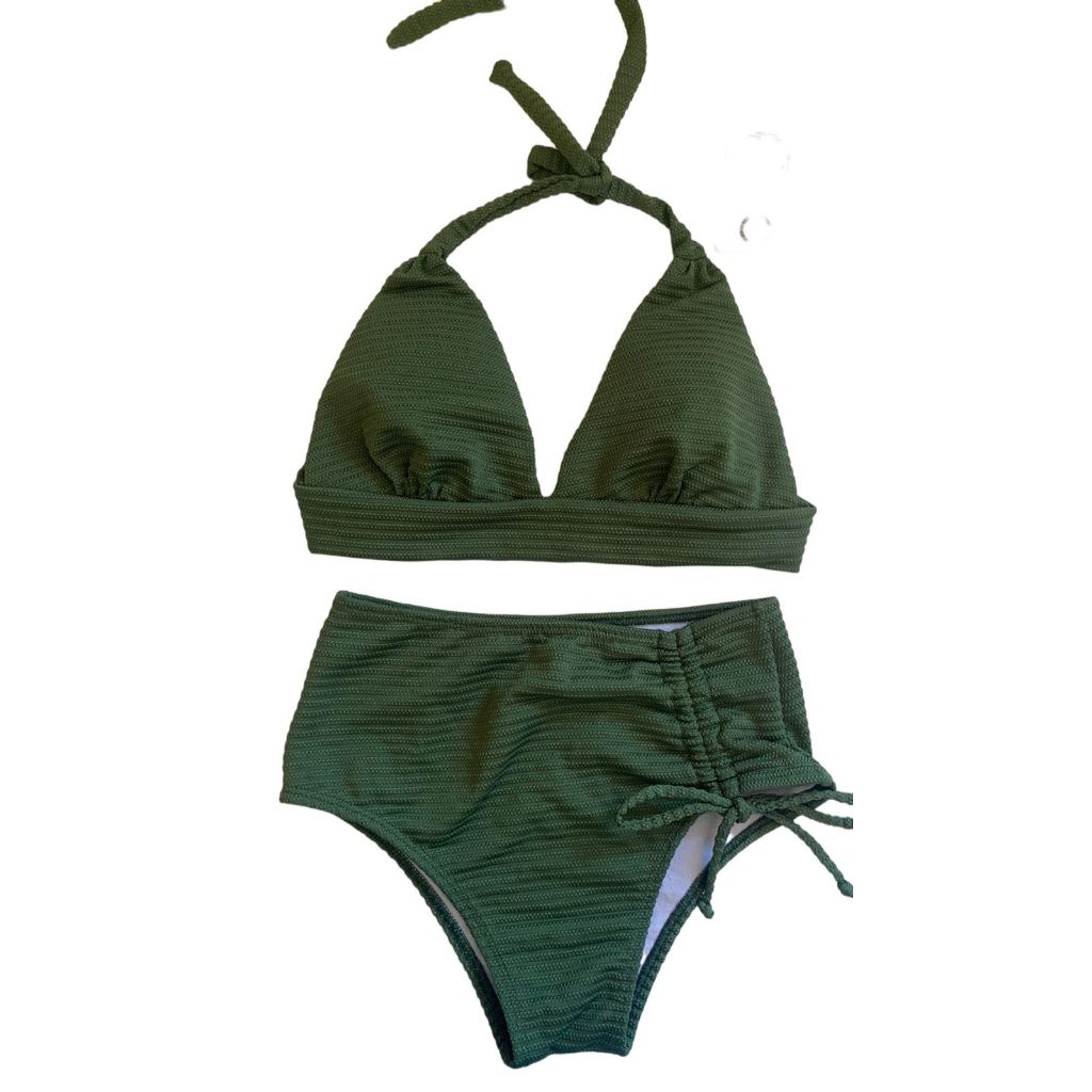 Biquini feminino moda praia calcinha larga cintura alta hot pant laço