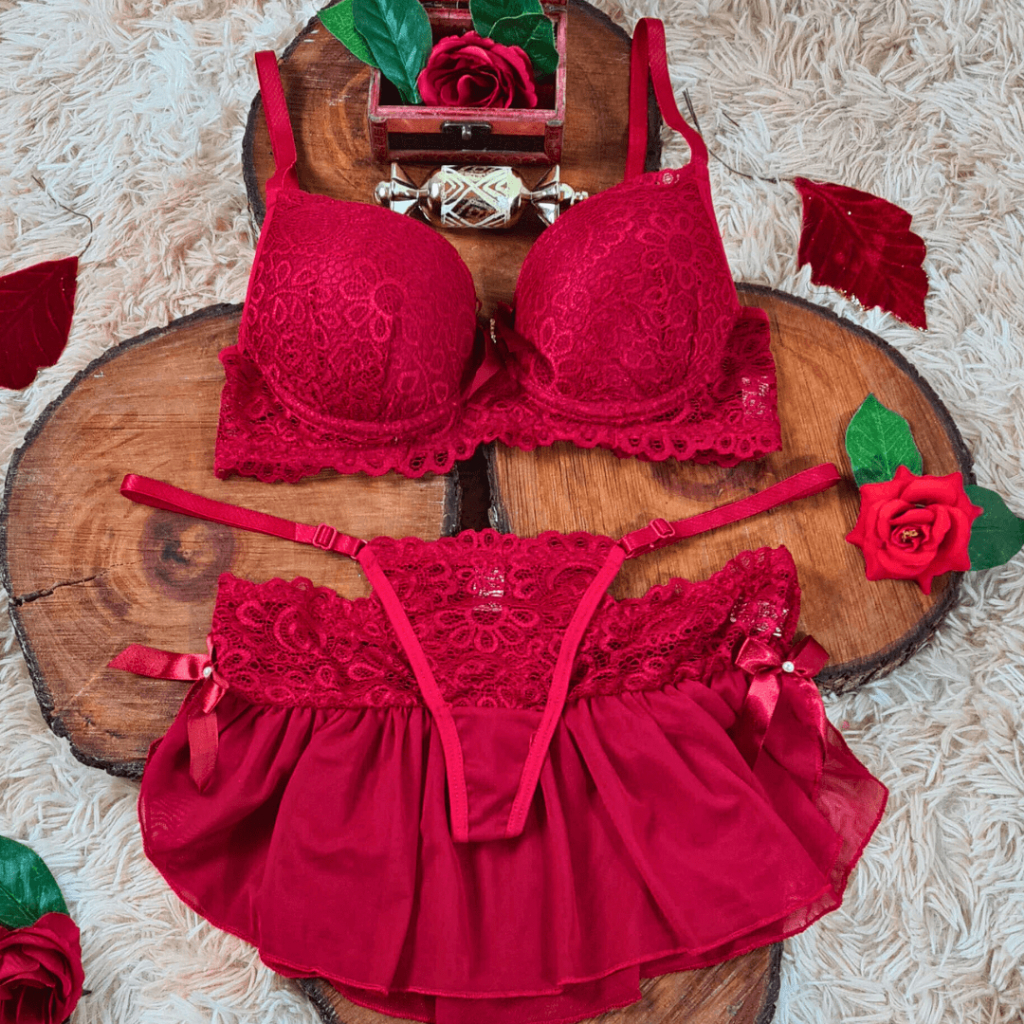 Conjunto Trio Serena Lingerie Bojo Sensual Roupa Intima Saia