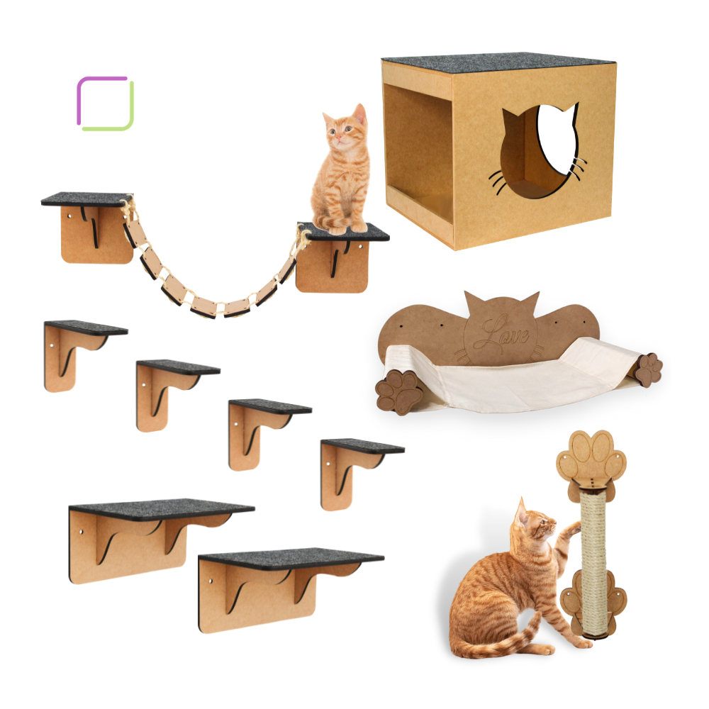 Kit Playground De Gatos 10 Peças Brinquedo De Gato Parquinho Circuito