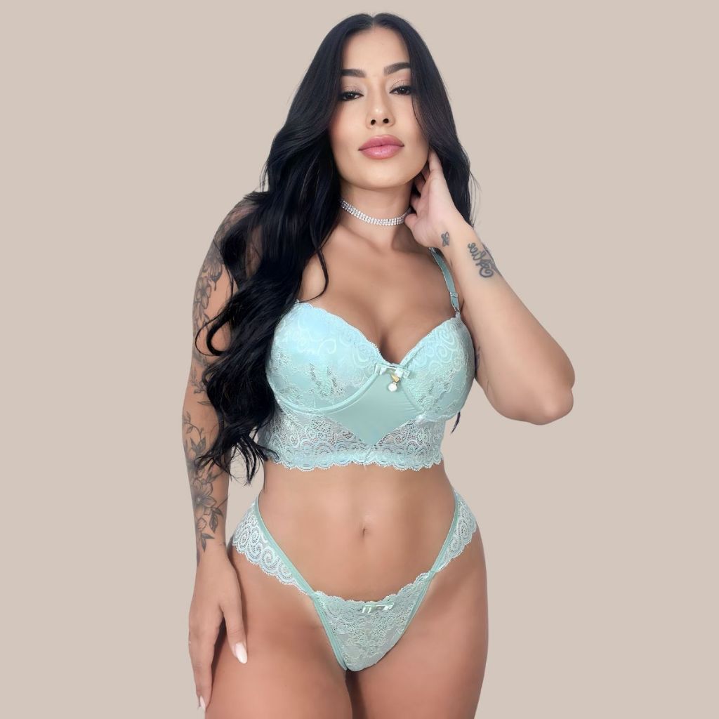 Conjunto De Lingerie Sensual Bojo E Calcinha Em Renda Amora