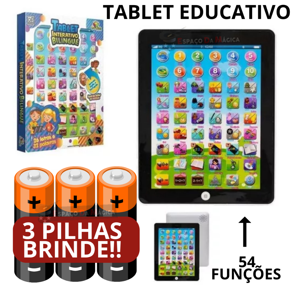 Tablet Infantil Educativo Interativo Bilingue Aprende Português e