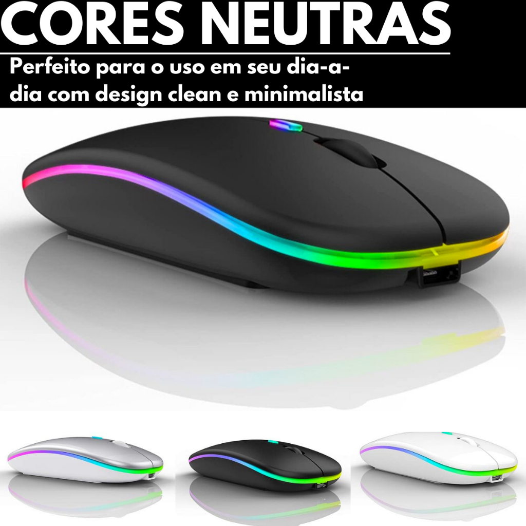 Mouse Sem Fio Recarreg Vel Wireless Led Rgb Ergon Mico Bateria