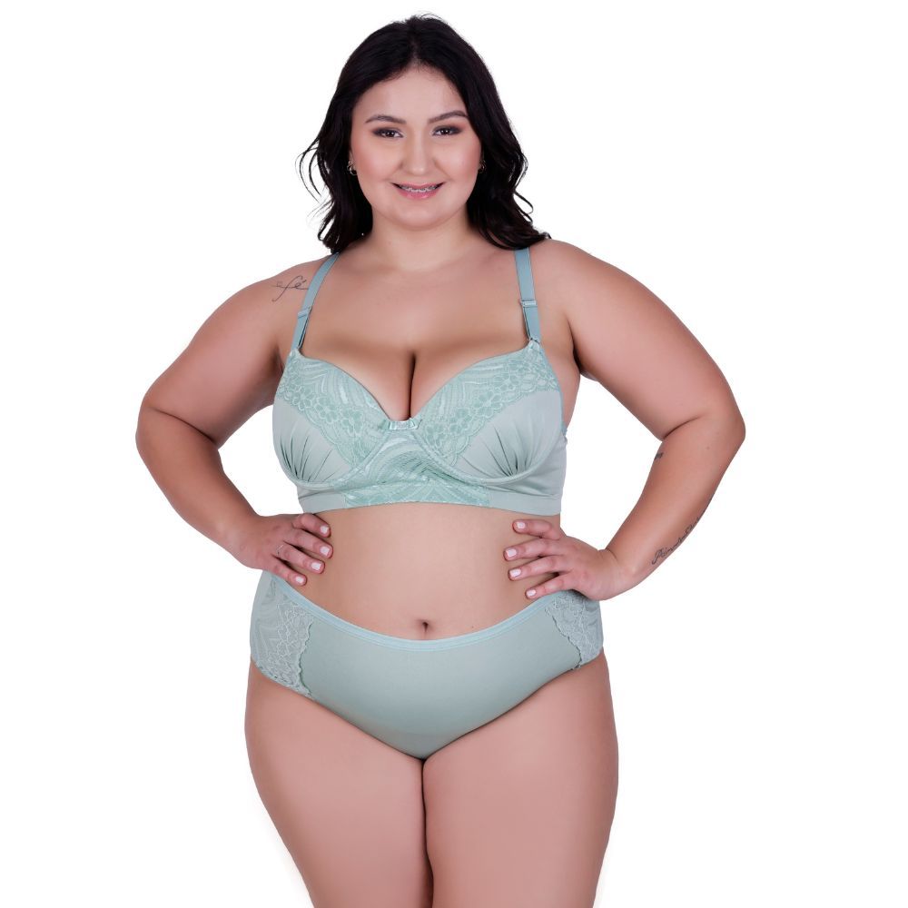 Conjunto Lingerie Plus Size Sutiã Bojão e Calcinha Cós Reforçado