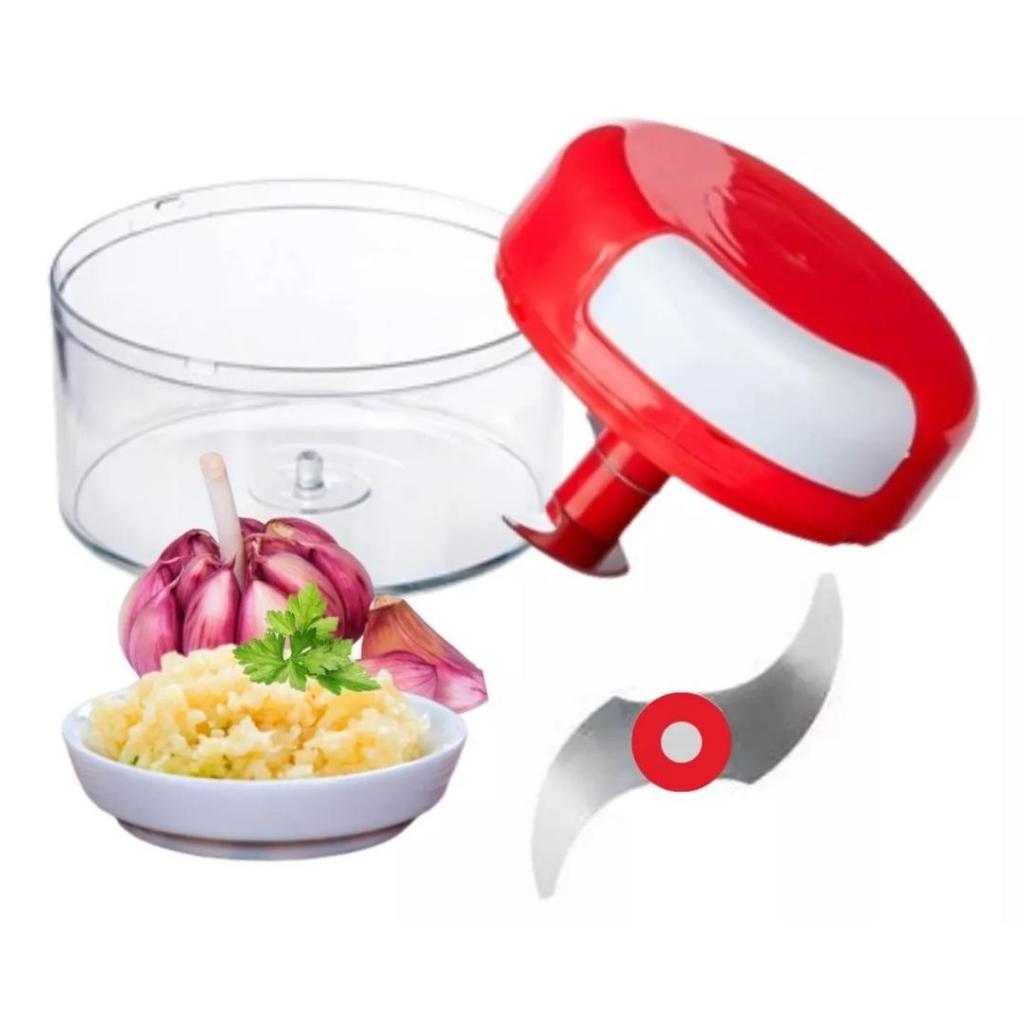 Mini Processador Triturador Manual De Alimentos 2 Lâminas Inox