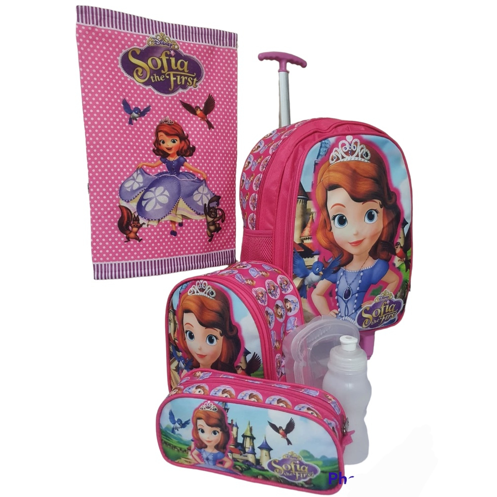 Kit Mochila Princesa Sofia Infantil Escolar Rodinha Lancheira