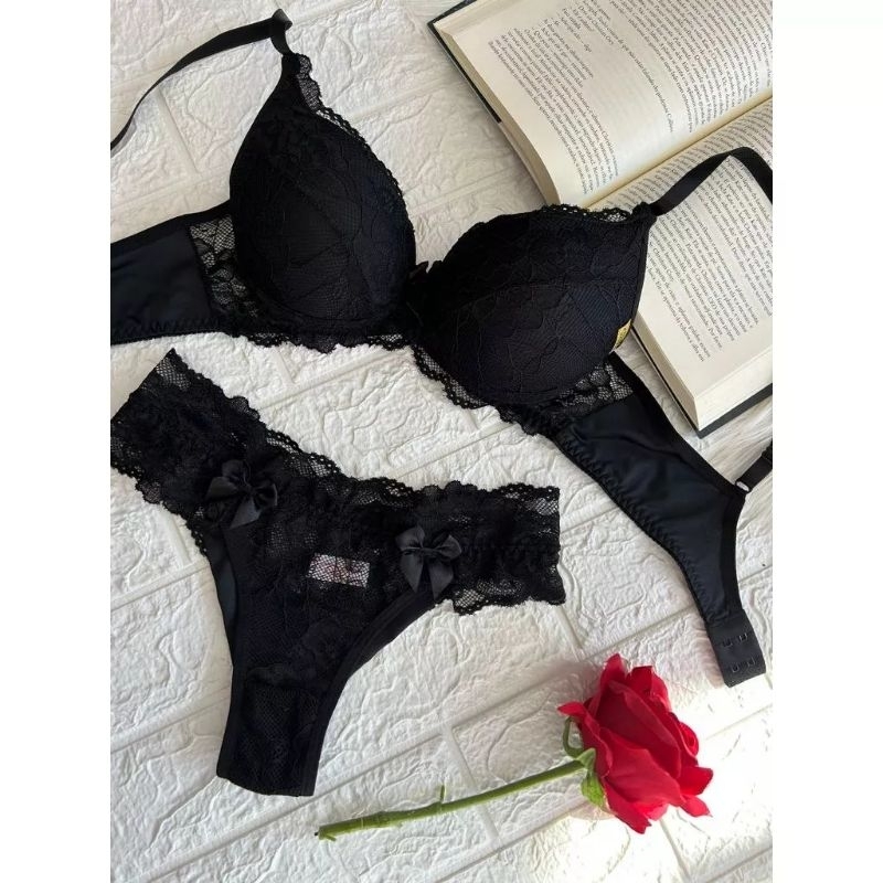 Conjunto De Renda Lingerie Sexy Suti Bojo E Calcinha Fio Duplo