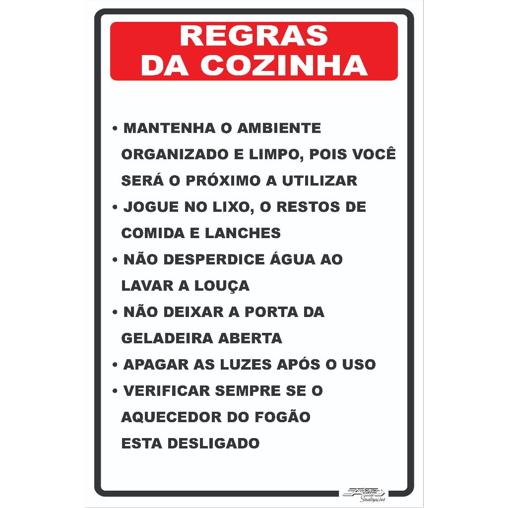 Placa De Sinalização Regras Da Cozinha 30x20 Shopee Brasil