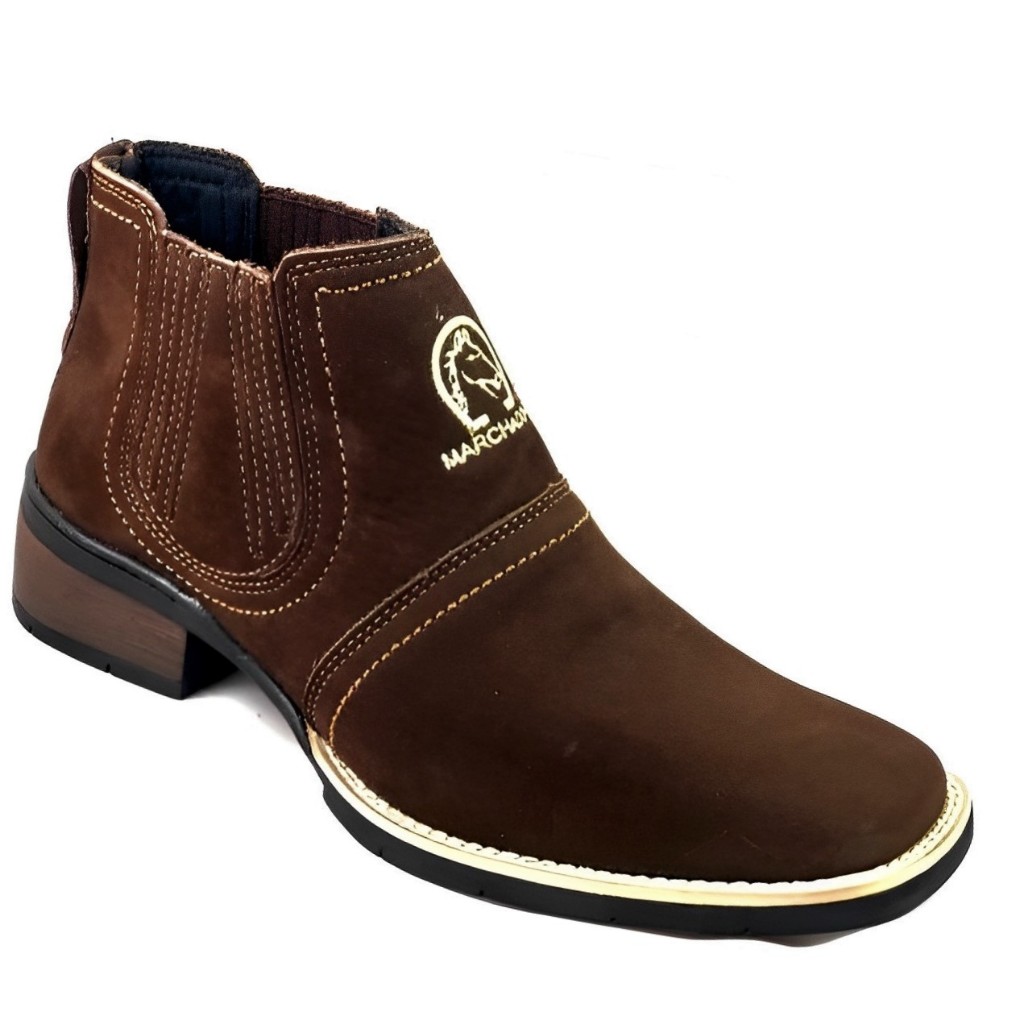 Bota Coutry Masculina Botina Couro Nobuck Cano Baixo Curto Solado