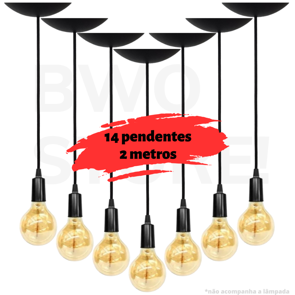 Kit 14 Pendente Fio Cabo Simples Retrô Lustre 2m Soquete E27 Shopee