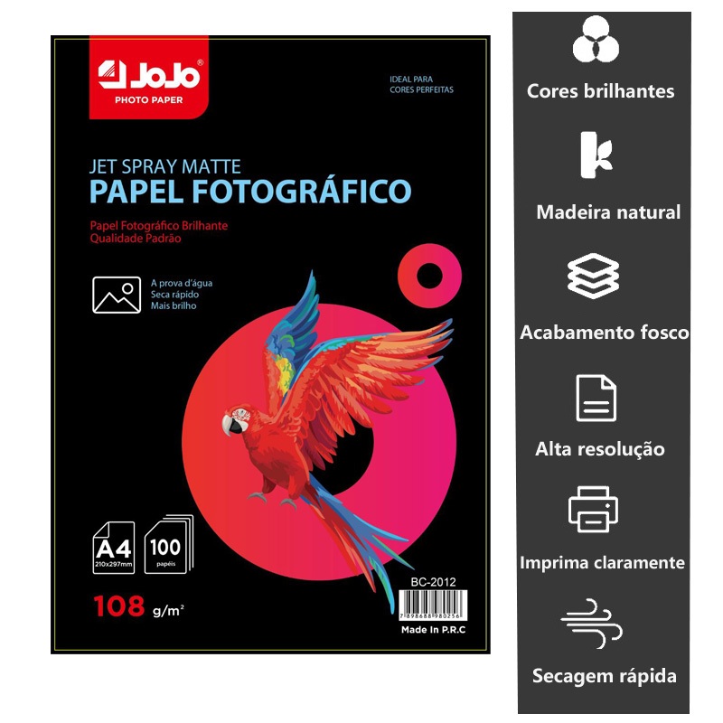 100 Folhas Papel Fotográfico Matte Fosco 108g A4 Premiun JOJO SEM