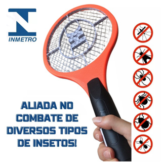 Raquete Super Premium Elétrica Recarregável Mata Insetos Mosquito Mosca