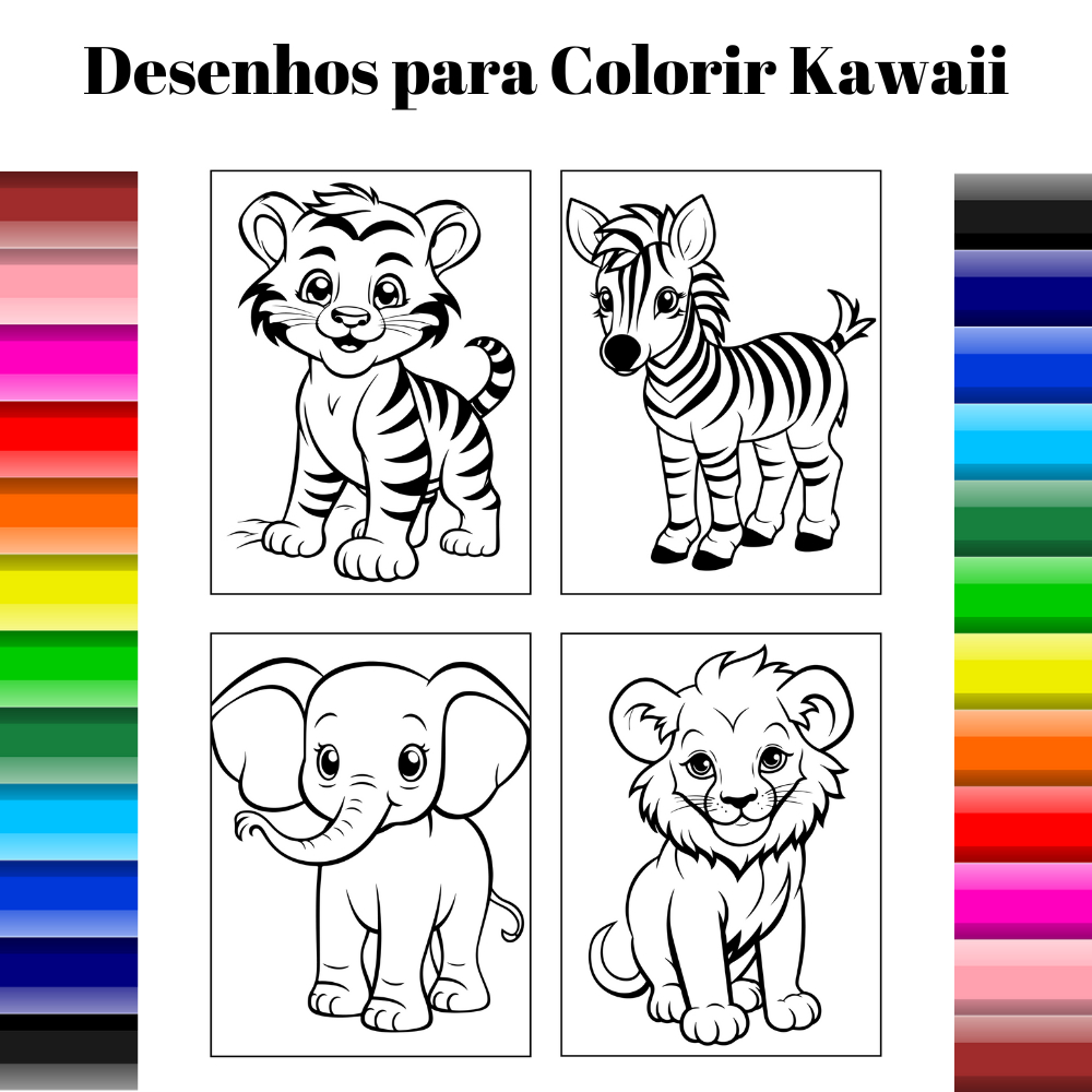 Desenhos Para Colorir Animais Kawaii Em Cada Folha Folhas Soltas