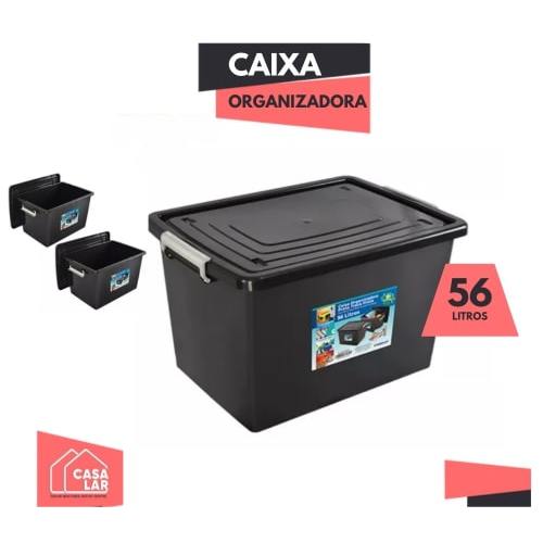 Kit 3 Caixas Organizadoras Tampa E Trava 56 Litros Preta Shopee