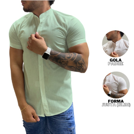 Camisa Gola Padre Masculina Manga Curta Slim Fit Envio Imediato