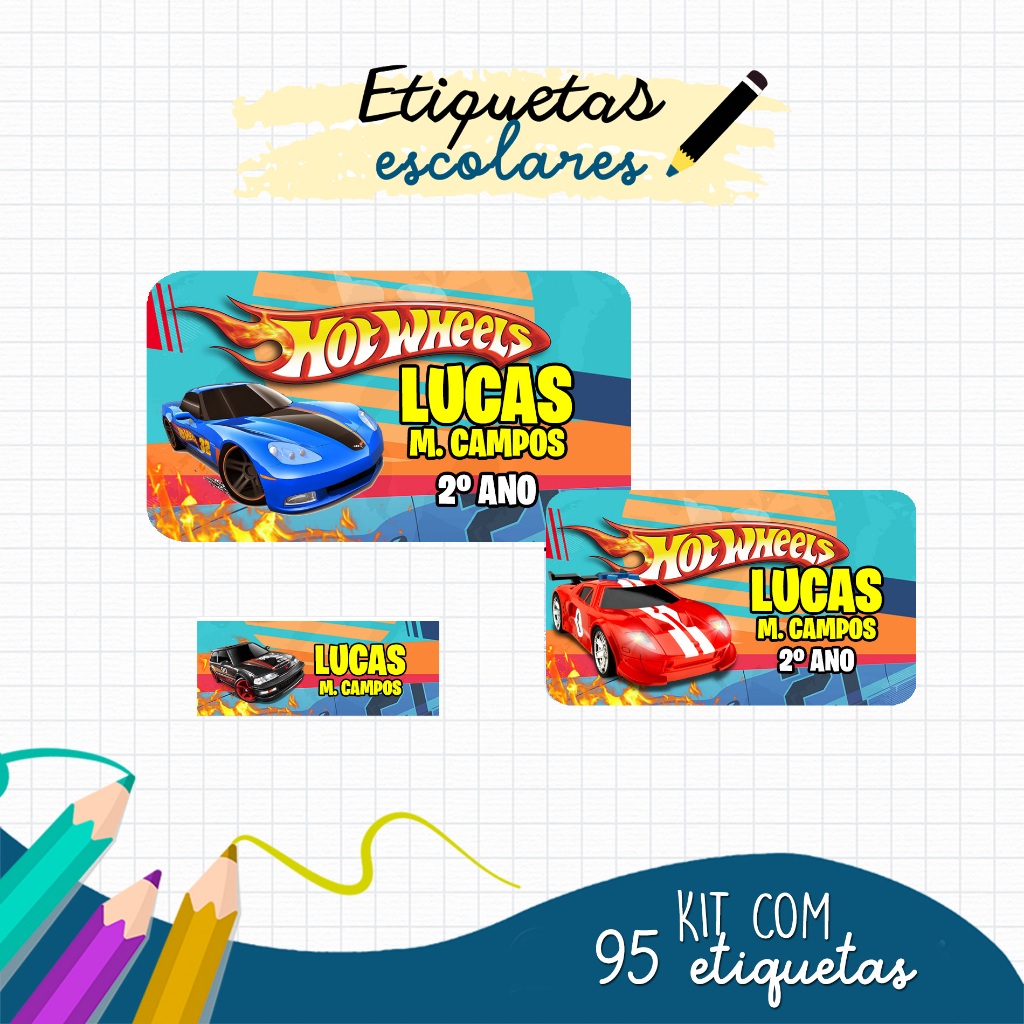 Etiqueta Escolar Hot Wheels Carros Shopee Brasil