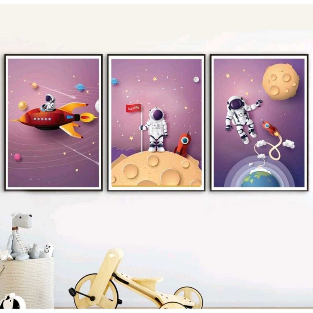 Quadros Decorativos Astronauta Foguete Planetas Infantil Menino