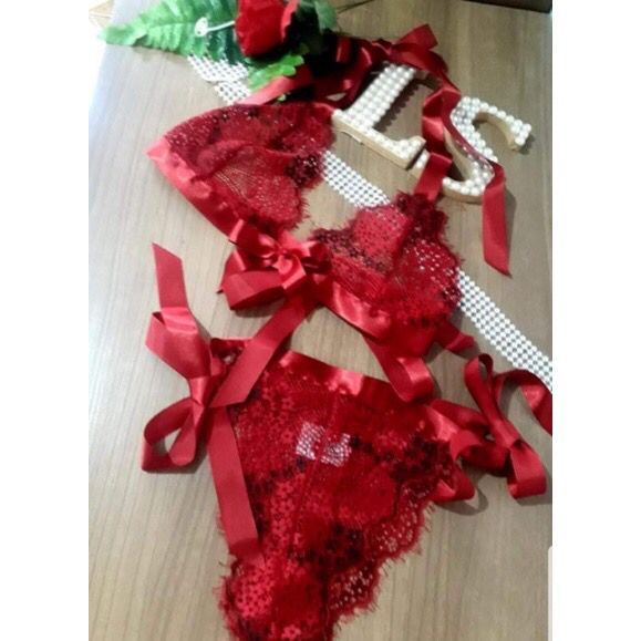 lingerie sexy fita calcinha sutiã sensual rosinha de renda Shopee