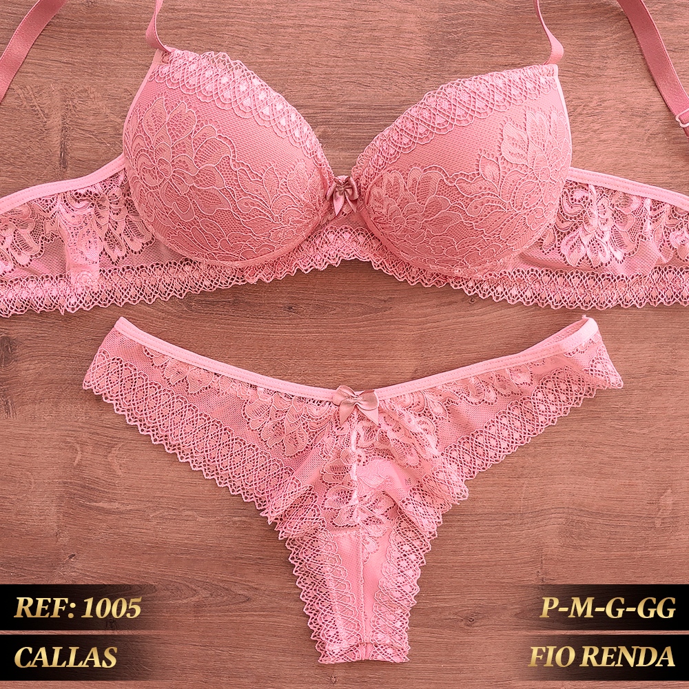 Conjunto Lingerie Blogueirinha Calcinha e Sutiã Todo Rendado