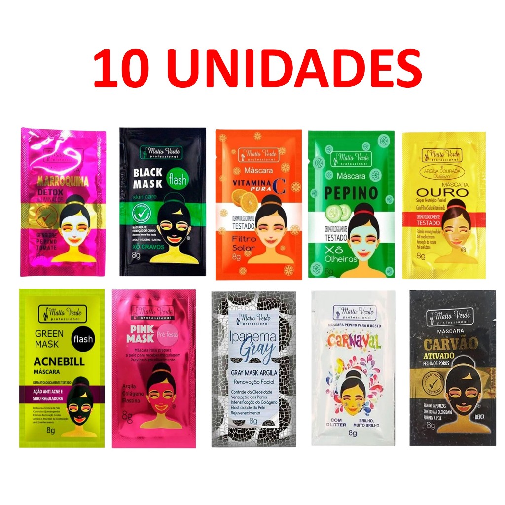 Kit Máscara Facial Sachê 8g Matto Verde 10 unidades Shopee Brasil