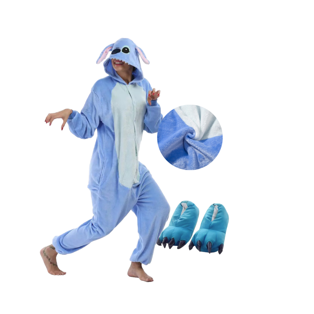 Kit Pijama Importado Lilo Stitch Pantufa Kigurumi Peludo Shopee