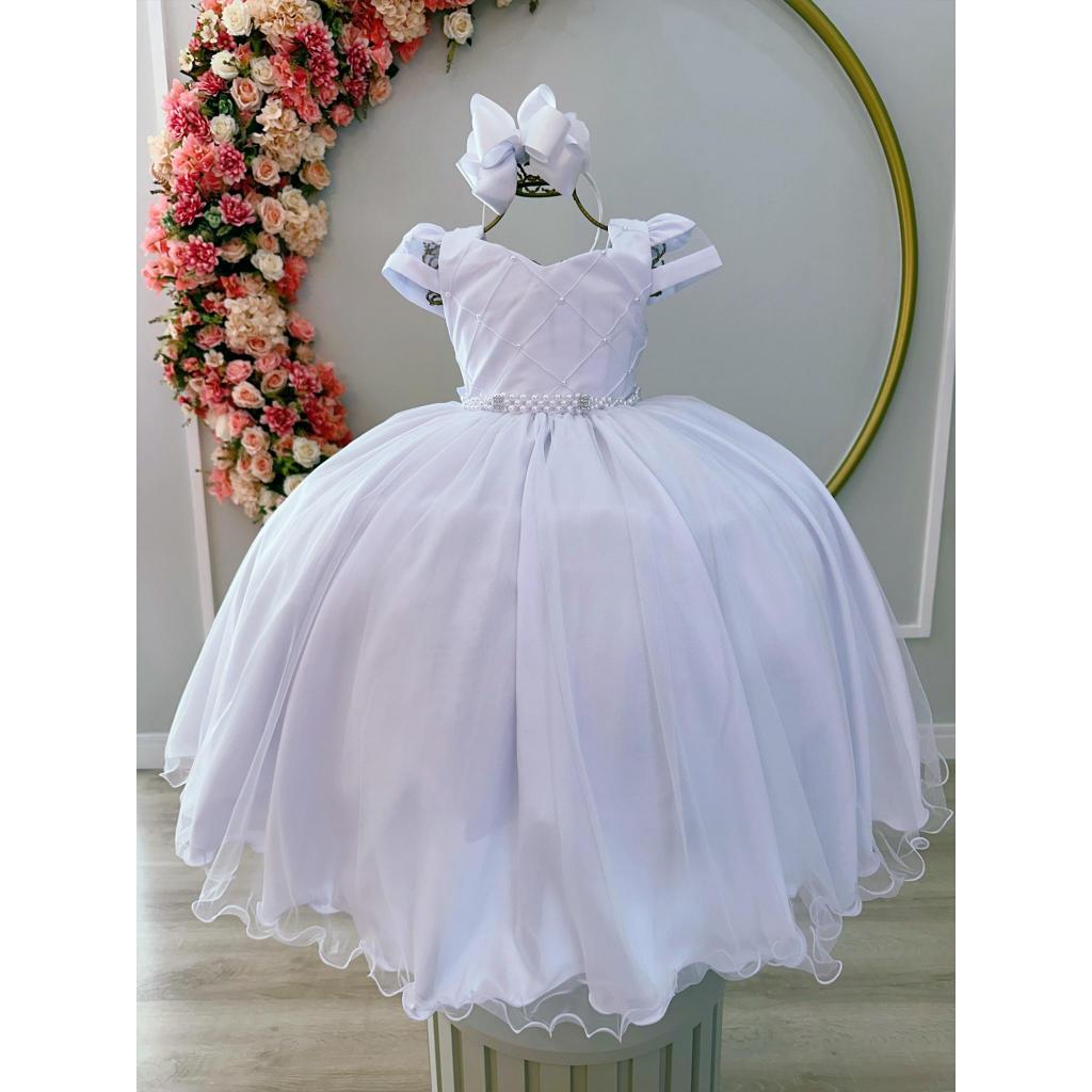 Vestido Infantil Longo Branco Batismo Batizado Comunhão Eucaristia