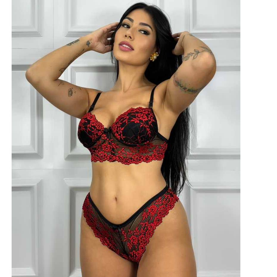 Conjunto Lingerie Blogueirinha Luxo Suti E Calcinha Pimenta Rosa