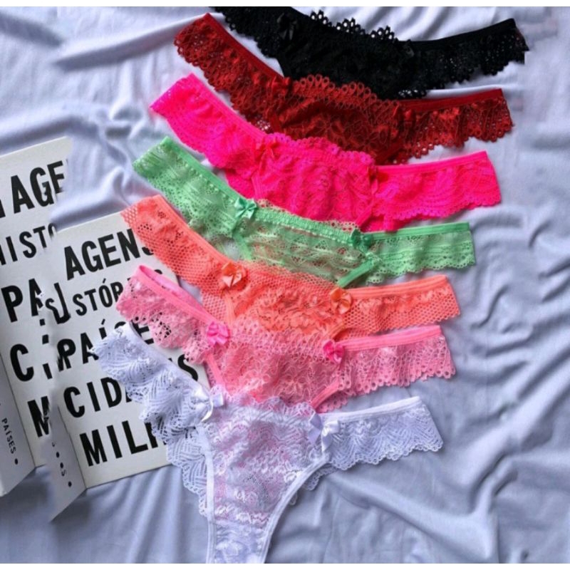 Kit Calcinhas Em Renda Fio Dental Sexy Lingerie Feminina Sensual Moda