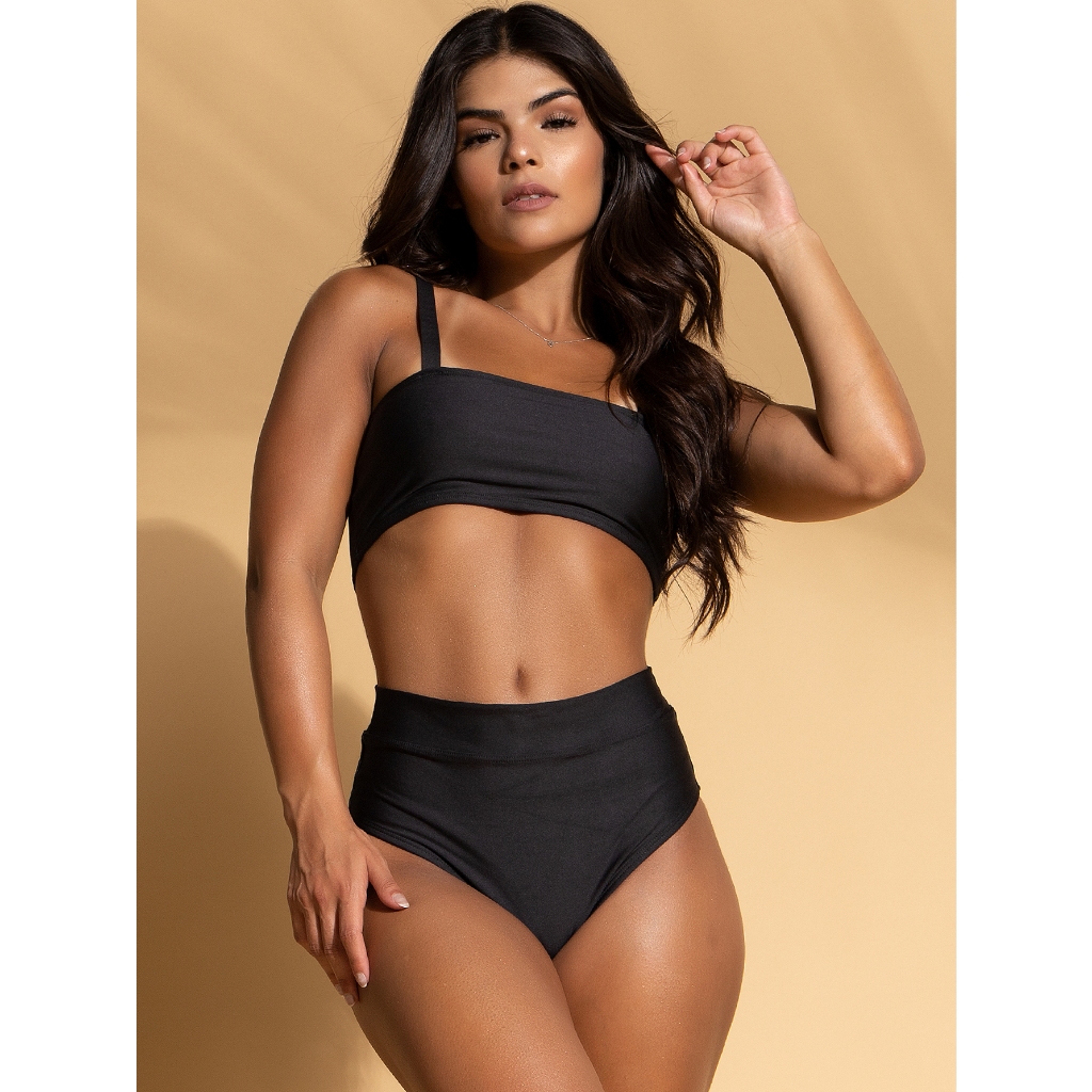 Biquíni Bravaa Store Top Faixa Cintura Alta Hot Pants Blogueira Verão