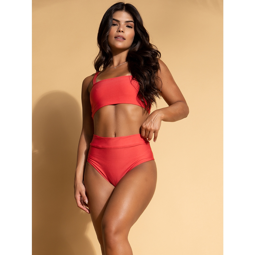 Biquíni Bravaa Store Top Faixa Cintura Alta Hot Pants Blogueira Verão