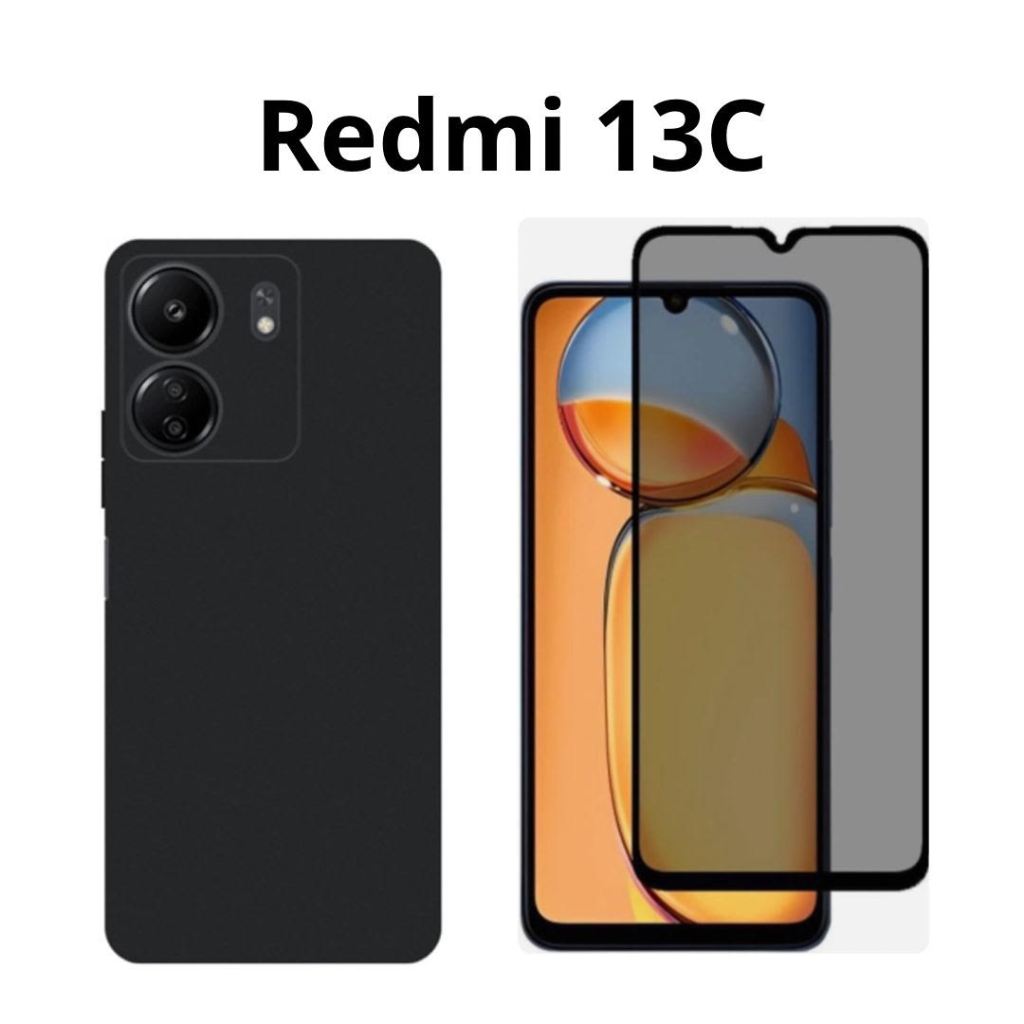 Kit 3X1 Xiaomi Redmi 13C Capa Silicone Aveludada Preta Pelicula