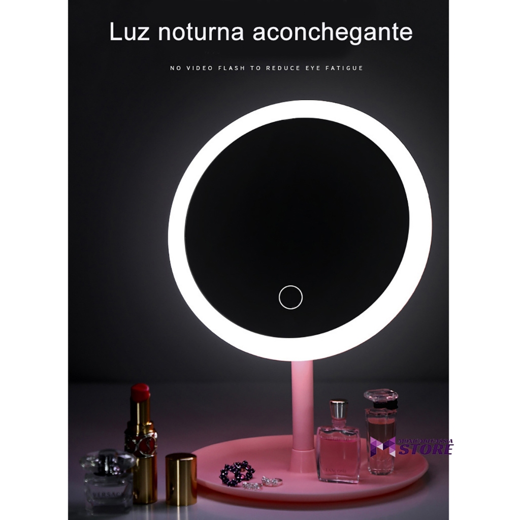 Espelho De Mesa Para Maquiagem Penteadeira Luz De Led E Touch