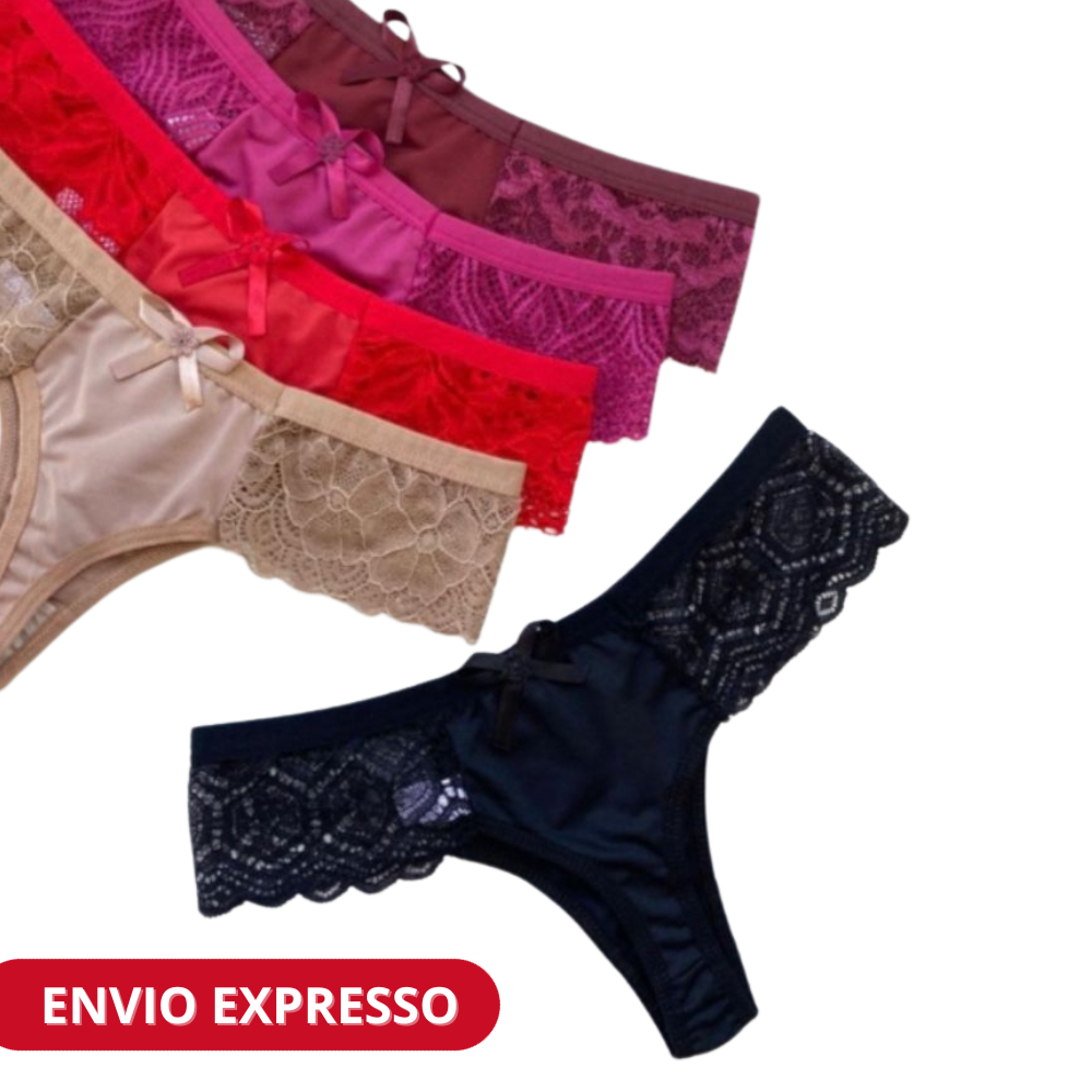 Kit Calcinhas Renda Lateral Em Microfibra Fio Dental Sexy Lingerie Rendada Moda Intima