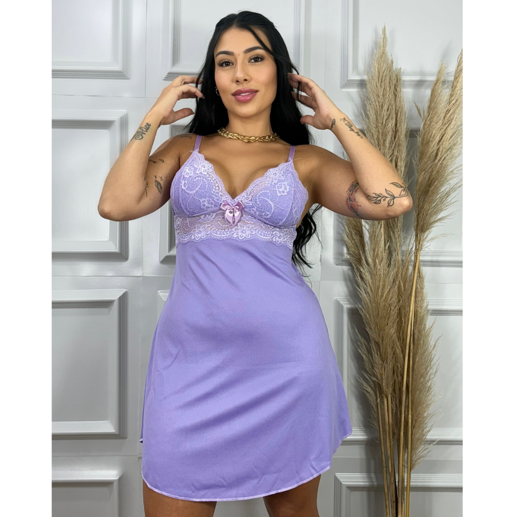 Camisola Sem Bojo Feminina Renda Lingerie Pijama Noite Soltinha Moda