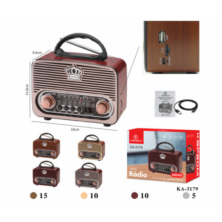 Rádio Bluetooth Portatil Retro Vintage A Pilha E Tomada Am Fm KA 3179