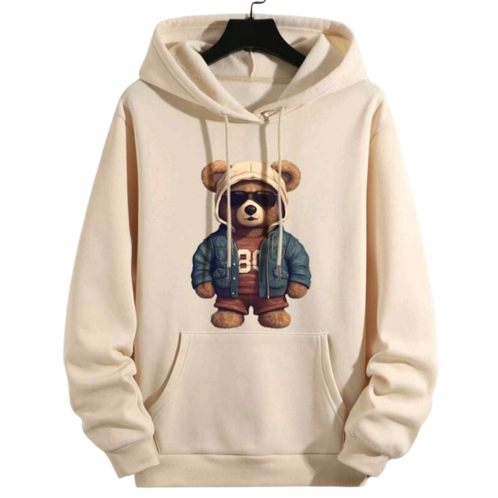 Blusa Moletom Canguru E Bolso Estampa De Urso Capuz Unissex Liso