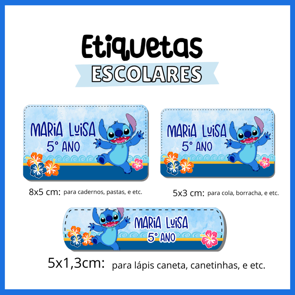 Etiquetas Escolares Stich Volta As Aulas Kits Adesivo Material