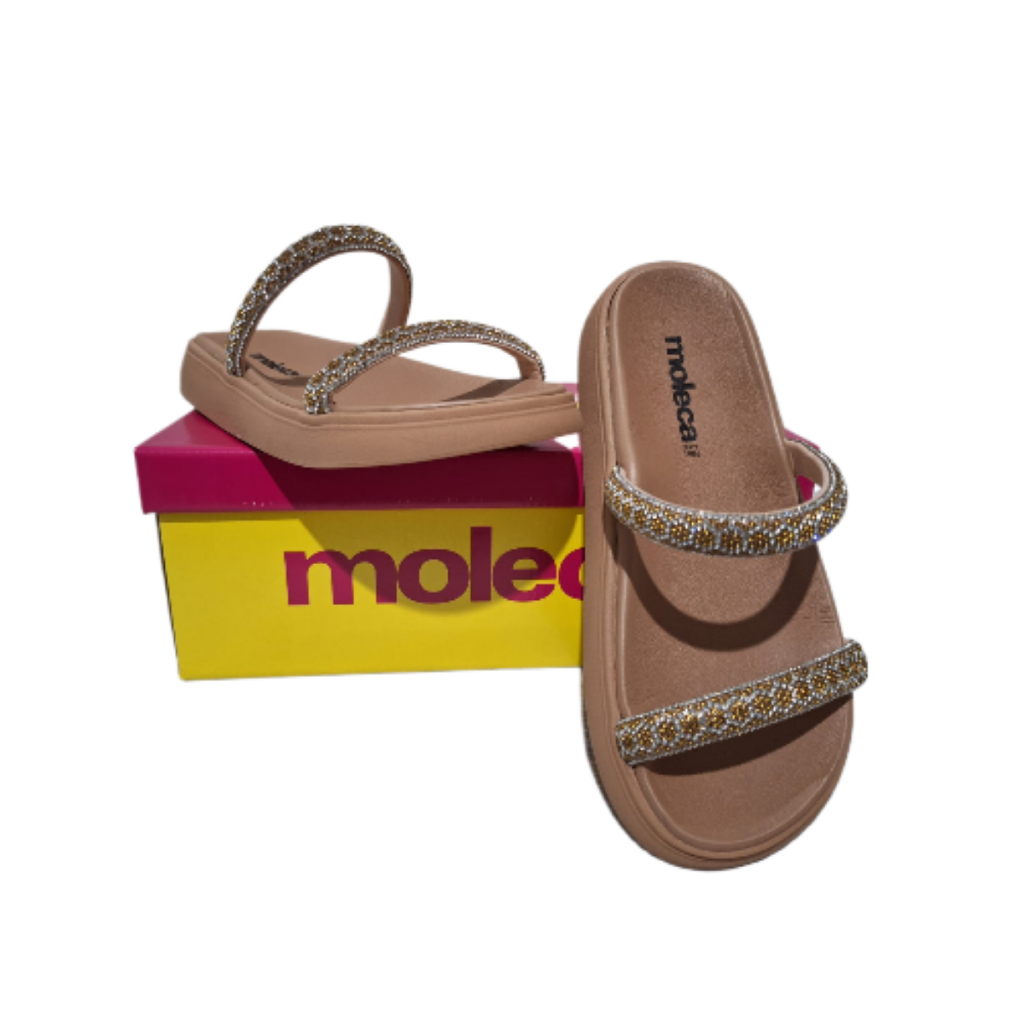 Papete Moleca Nude Tiras De Strass Cristal Ouro Shopee Brasil