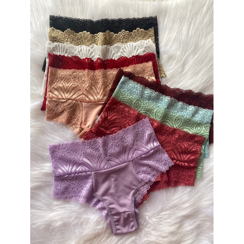 Kit 10 Calcinhas Marcella Cintura Alta Renda Conforto Luxo Lingerie