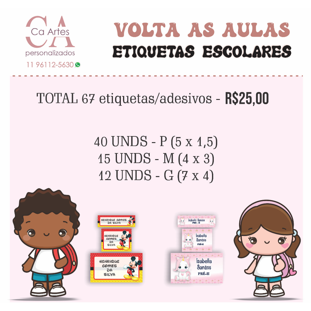 Etiquetas Escolares Personalizadas Unidades Shopee Brasil