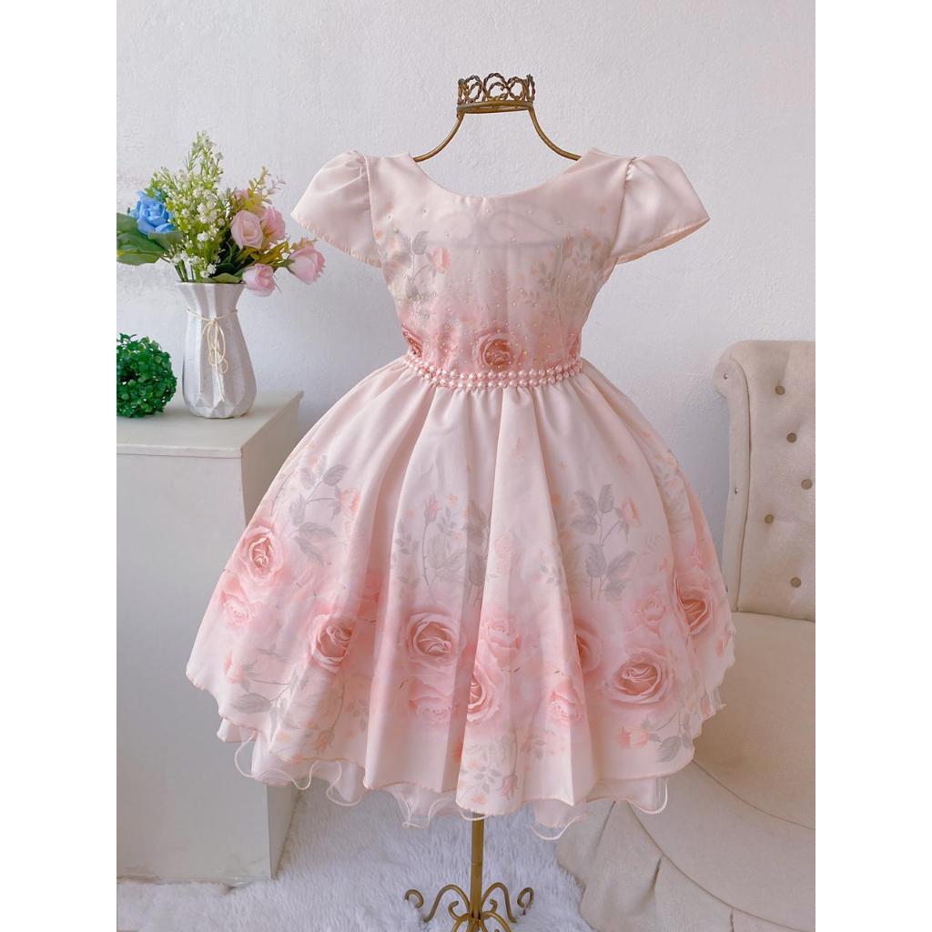 Vestido Infantil Floral Nude Festa Igreja Casamento Shopee Brasil
