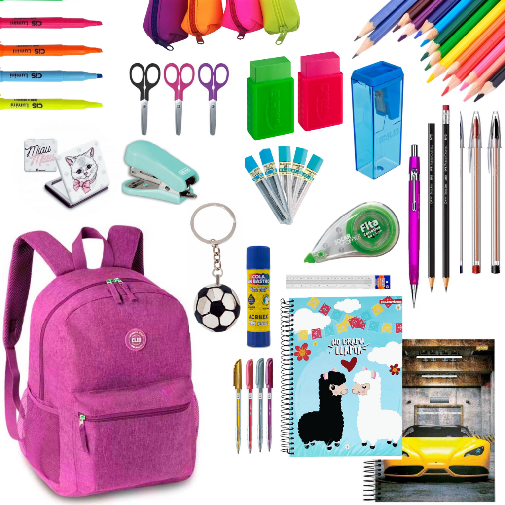 Kit Material Escolar 34 Itens Feminino E Masculino Completo Ensino