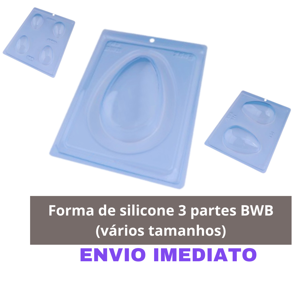 Forma silicone 3 partes Ovo de Páscoa chocolate BWB vários tamanhos