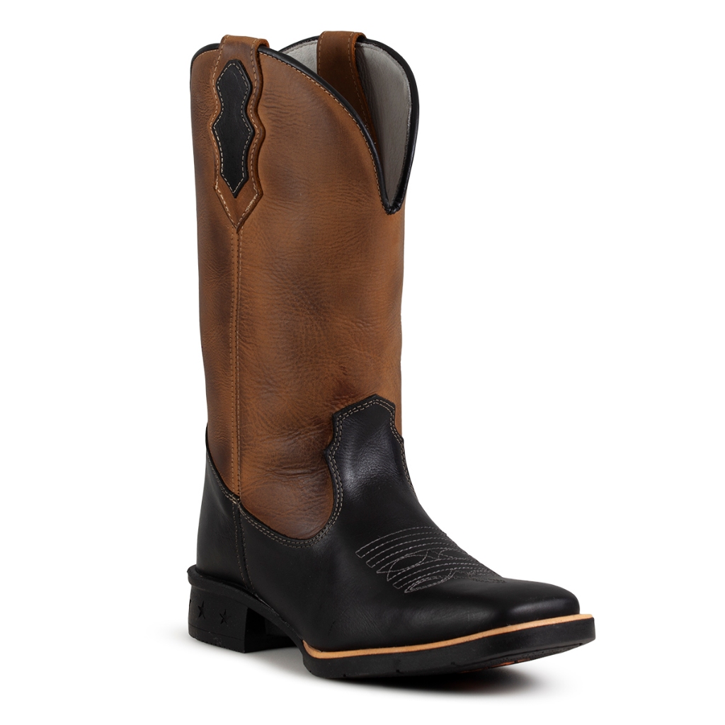 Bota Botina Texana Country Masculina Angus Em Couro Legitimo Bordado