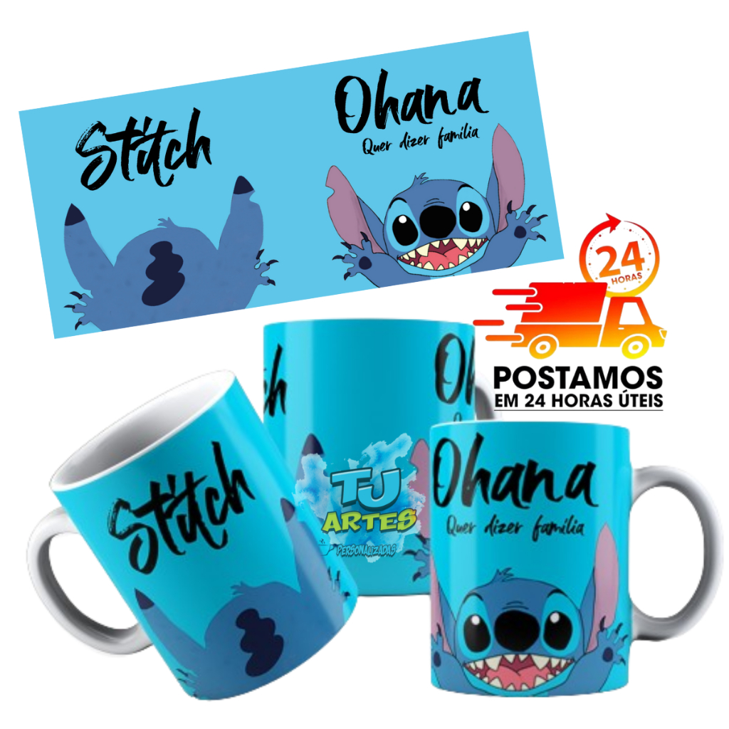 Caneca Personalizada Lilo Stitch Angel Ohana Familia Disney Nome