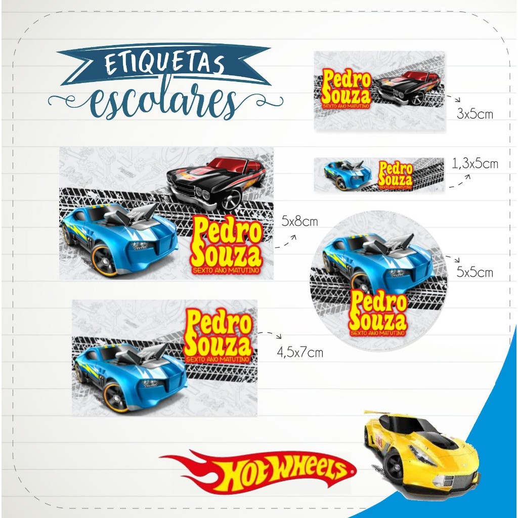 150 Etiquetas Escolares Hot Wheels 2 Personalizadas Shopee Brasil