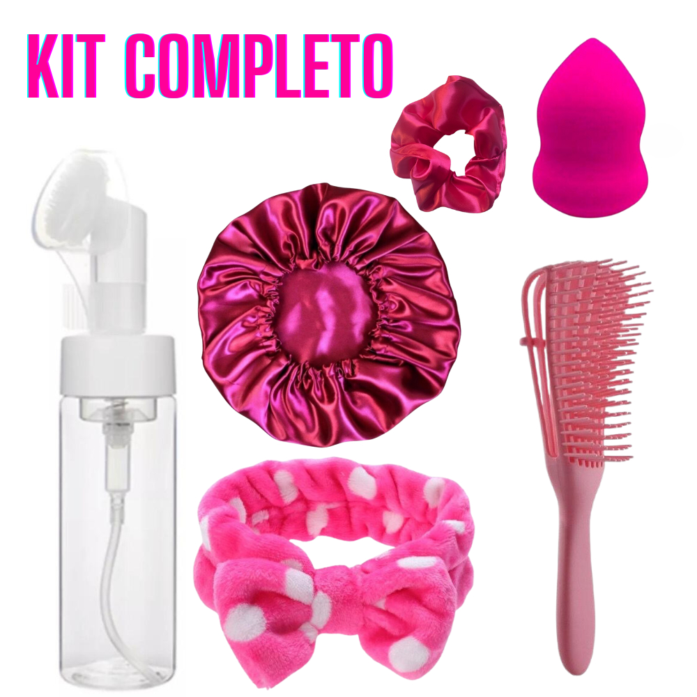 Kit Escova Polvo Frasco Pump Espumador 100ML Touca De Cetim